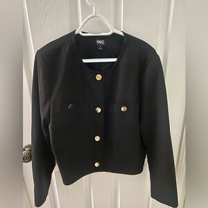 INC International Concepts Black Collarless Jacket with Gold Buttons, Size XL
